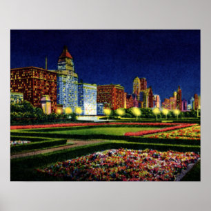 Póster Skyline de Chicago Illinois na noite
