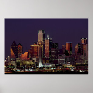 Póster Skyline de Dallas na noite