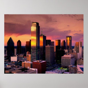 Póster Skyline de Dallas no por do sol