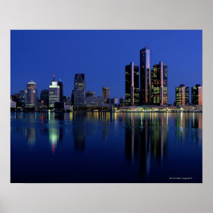 Póster Skyline de Detroit na noite