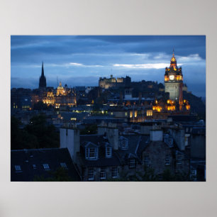 Póster Skyline de Edimburgo no crepúsculo