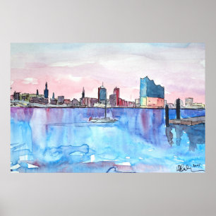 Póster Skyline de Hamburgo e Elbe Salão filarmónico no