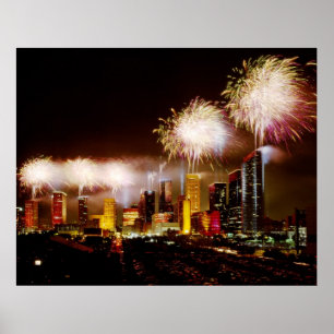 Póster Skyline de Houston, Texas com fogos-de-artifício