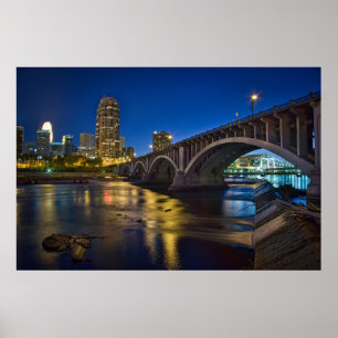 Póster Skyline de Minneapolis na noite:  ó Avenida. Pont