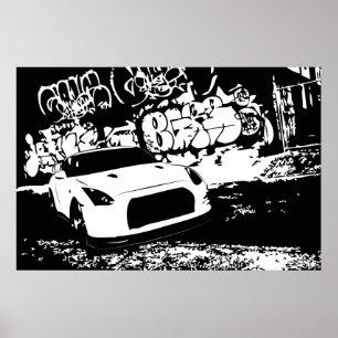 Póster Skyline de Nissan GTR com contexto dos grafites