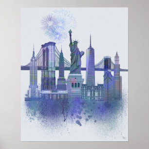Poster Skyline de Nova York - Azul-Cria