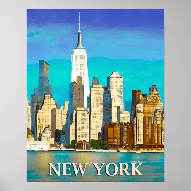 Poster Skyline de Nova York em Cobalto Blue e Tan (Frente)