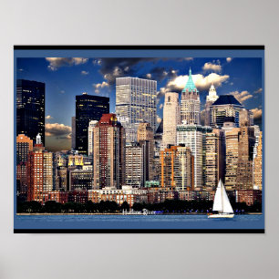 Poster Skyline de Nova York, veleiro no rio Hudson