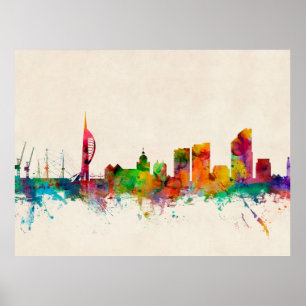 Póster Skyline de Portsmouth Inglaterra