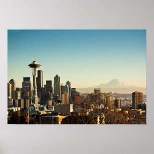 Póster Skyline de Seattle e agulha do centro do espaço