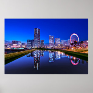 Poster Skyline de Yokohama no crepúsculo
