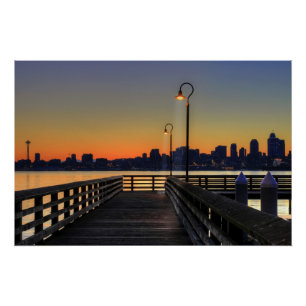 Póster Skyline do centro de Seattle Washington