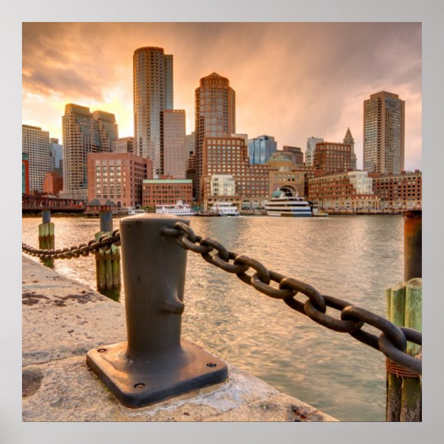 Póster Skyline do Distrito Financeiro de Boston (Frente)