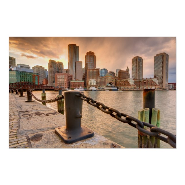 Póster Skyline do Distrito Financeiro de Boston (Frente)