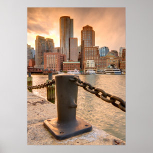 Póster Skyline do distrito financeiro de Boston