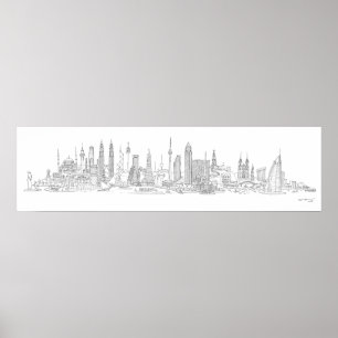Poster Skyline do mundo (preto + Branco)