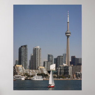 Póster Skyline do porto de Toronto com barco vermelho