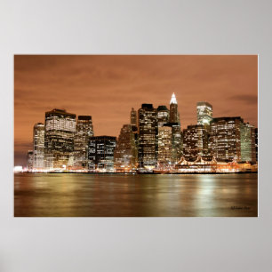 Poster Skyline em luzes da noite, Nova Iorque de