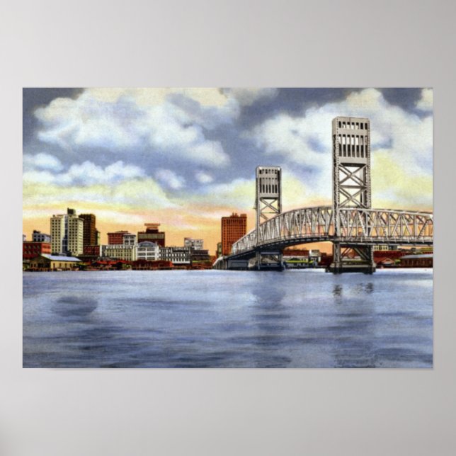 Póster Skyline Main Street Bridge da Jacksonville Florida (Frente)