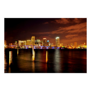 Póster Skyline na noite, Florida de Miami