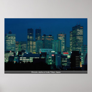 Poster Skyline no crepúsculo, Tokyo de Shinjuku, Japão
