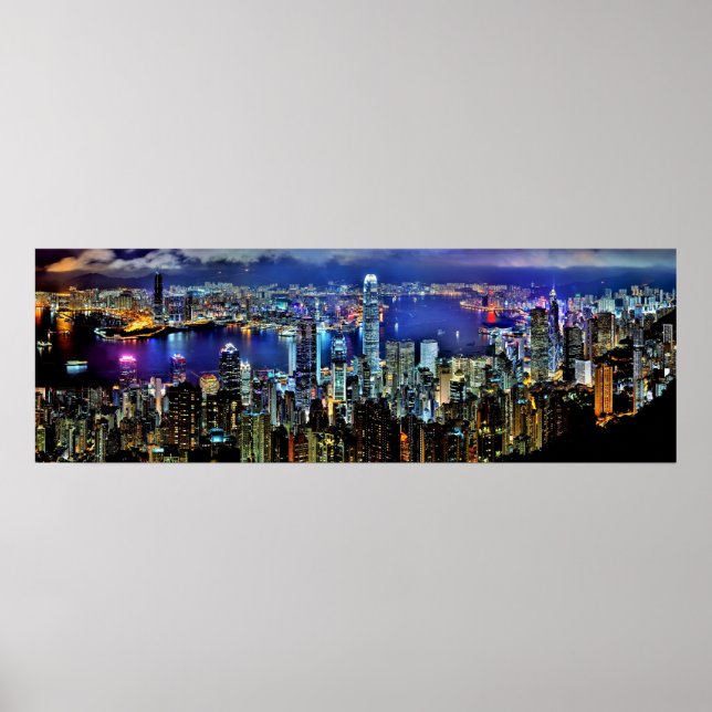 Poster Skyline noturno de Hong Kong (Frente)