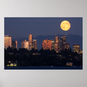 Póster Skyline Of Bellevue, Do Lago Washington, Em Dusk