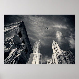 Póster Skyline preto e branco da cidade de Chicago com