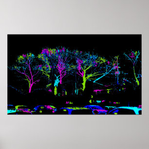 Póster Skyline urbana das árvores de néon - céu escuro