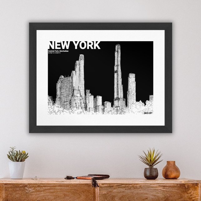 Poster Skyline Viagem do Nova Iorque Cental Park (New York City Cental Park Skyline Travel Sketch Poster)