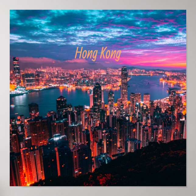 Poster Skyscraper de Hong Kong - Luzes noturnas do Skylin (Frente)