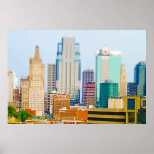 Póster Skyscrapers High Rise Downtown Kansas City Skyline