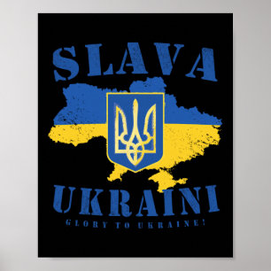 Poster Slava Ukraini Bandeira ucraniana Tryzub Glória à U