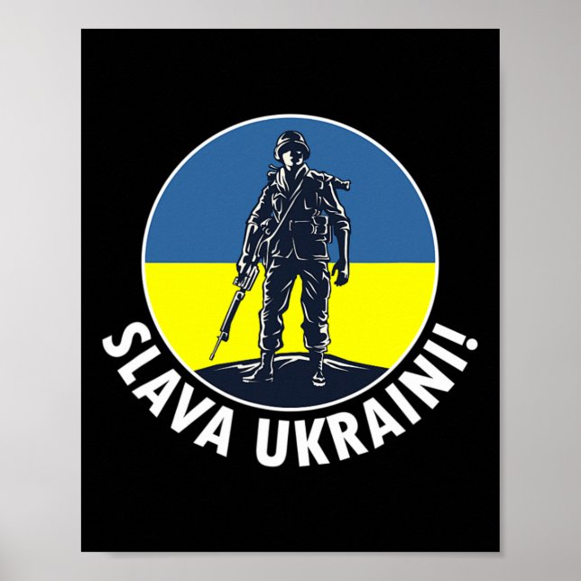 Poster Slava Ukraini Com Cores Da Bandeira Da Ucrânia E U (Frente)