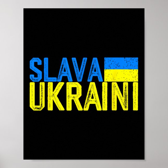 Poster Slava Ukraini Cores da Bandeira da Ucrânia Desgast (Frente)