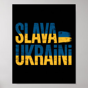 Poster Slava Ukraini Cores da Bandeira da Ucrânia Distres