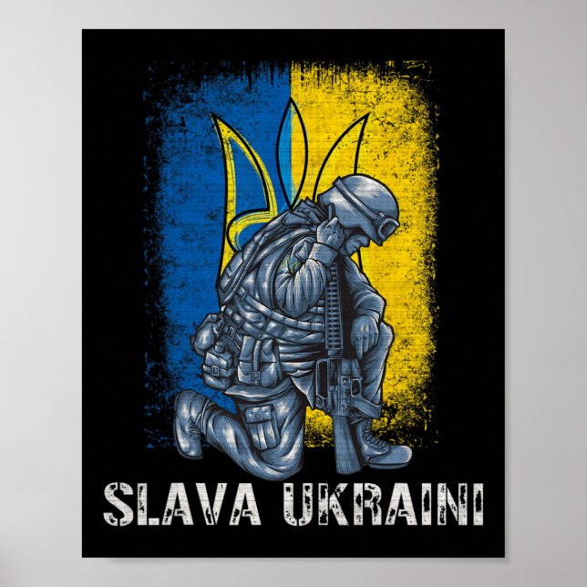 Poster Slava Ukraini Glória à Ucrânia Tridente Pró-Ucrâni (Frente)