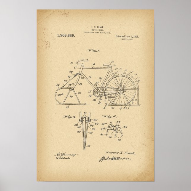 Poster Sled de bicicleta de patente de 1918 (Frente)
