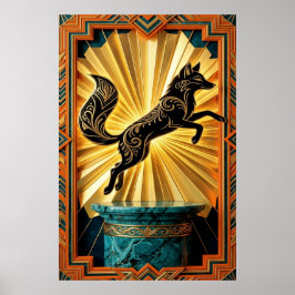 Poster Sleek Art Deco Panther Silhouette Black Gold