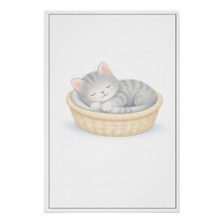 Póster Sleeping Kitten Illustration – Premium Nursery Wal