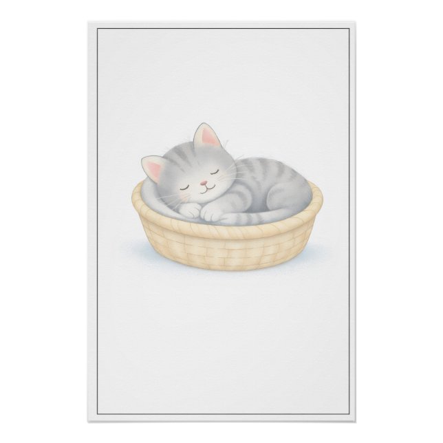 Póster Sleeping Kitten Illustration – Premium Nursery Wal (Frente)