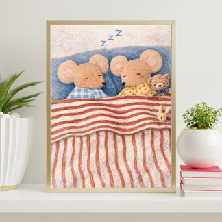 Poster sleeping mice illustration | cute mice art