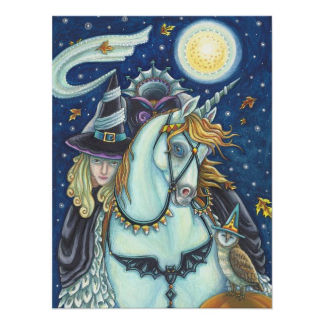 PÓSTER SLEEPY HOLLOW WITCH UNICORN OWL, HALLOWEEN FANTASY (Frente)