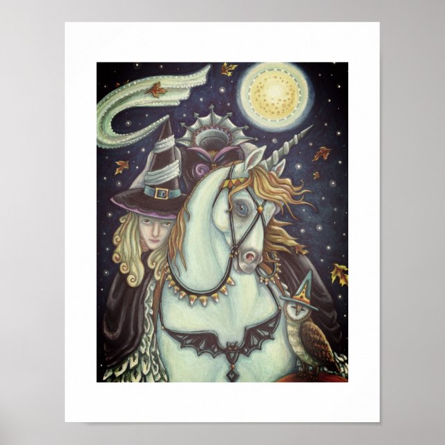 POSTER SLEEPY HOLLOW WITCH UNICORN OWL, HALLOWEEN FANTASY (Frente)