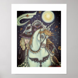 POSTER SLEEPY HOLLOW WITCH UNICORN OWL, HALLOWEEN FANTASY