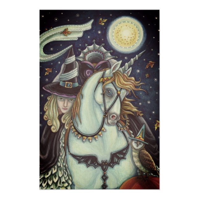 PÓSTER SLEEPY HOLLOW WITCH UNICORN OWL, HALLOWEEN FANTASY (Frente)