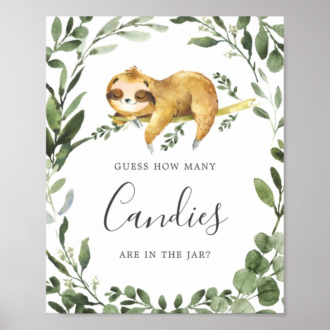 Poster Sleepy Sloth Chá de fraldas Adivinha Quantas Candi (Frente)