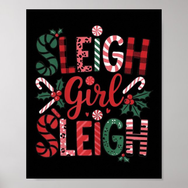 Poster Sleigh Girl Sleigh Funny Little Women's Retro Chri (Frente)