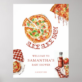 Poster Slice Moderna - Sinal de Chá de fraldas Pizza Bebê