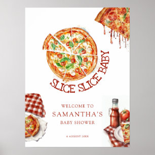 Poster Slice Moderna - Sinal de Chá de fraldas Pizza Bebê